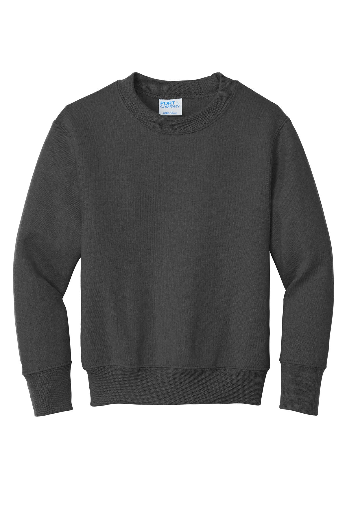 Port &amp; Company Youth Core Fleece Crewneck Sweatshirt  PC90Y front flat image.