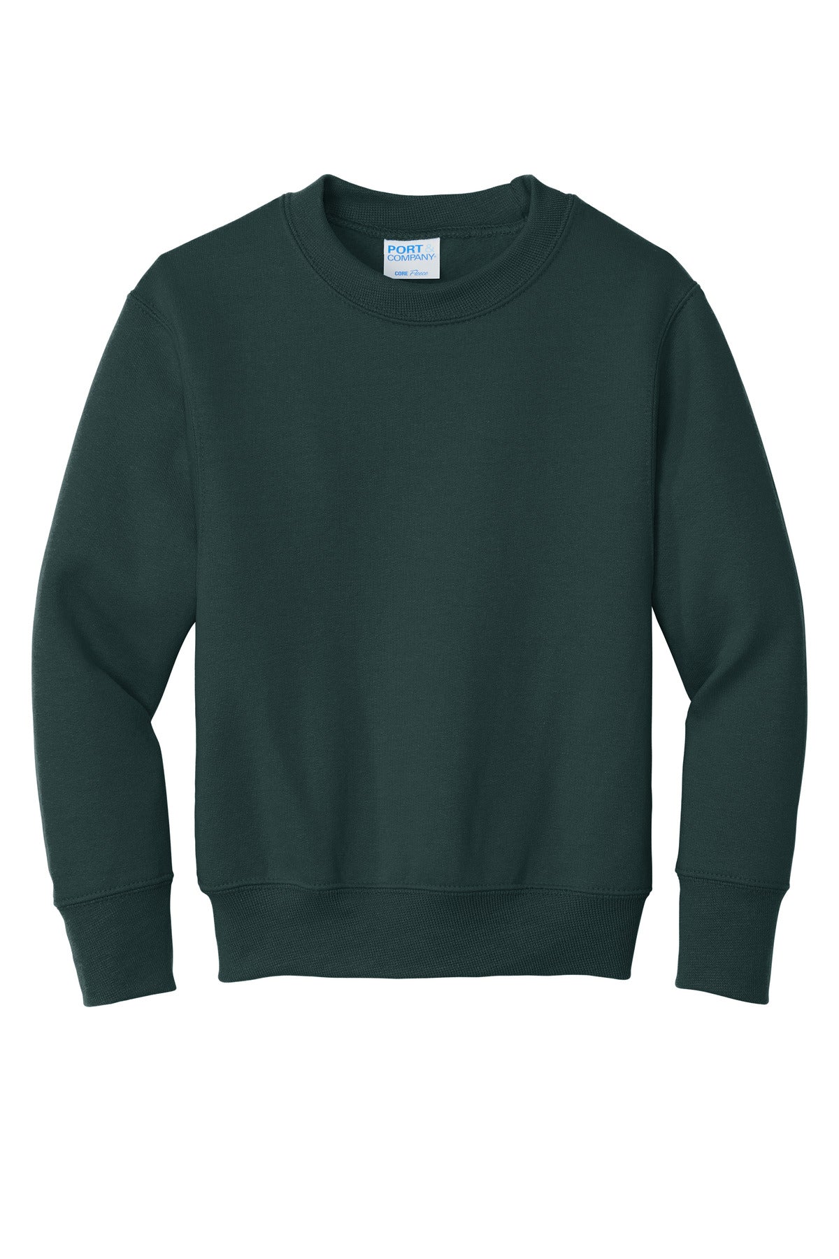 Port &amp; Company Youth Core Fleece Crewneck Sweatshirt  PC90Y front flat image.