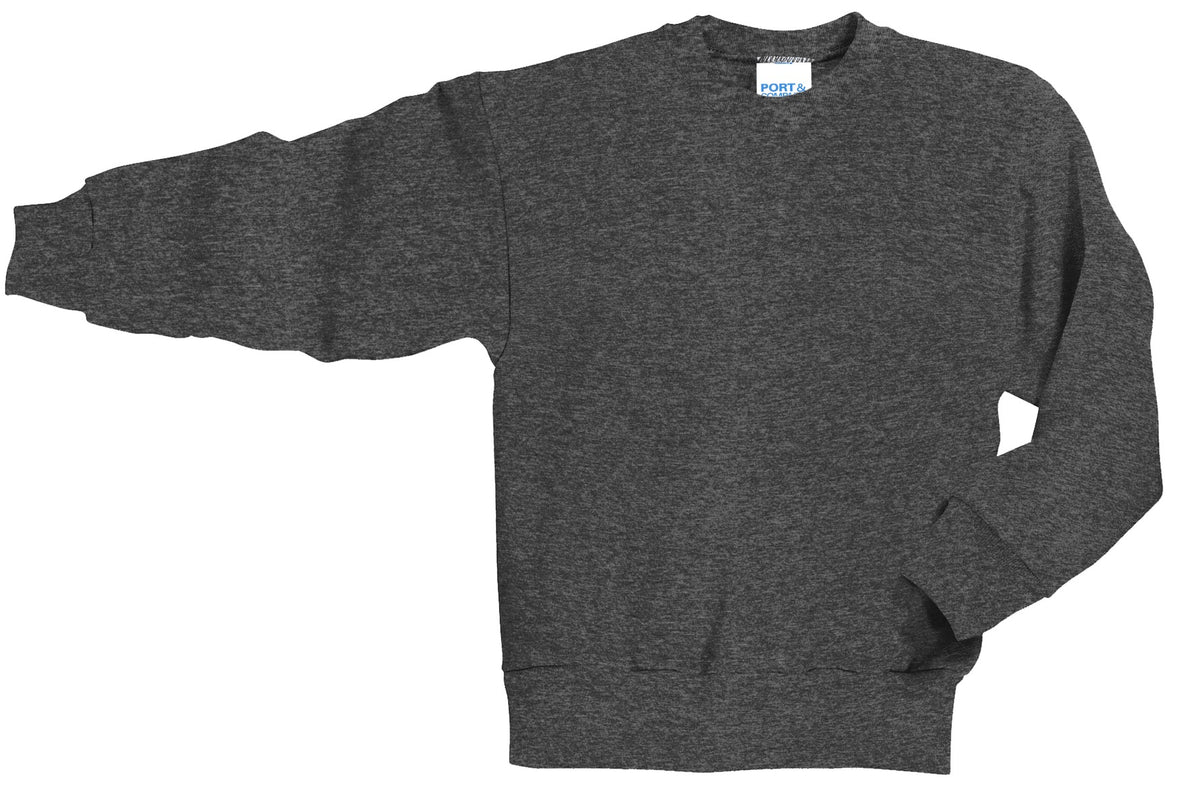 Port &amp; Company Youth Core Fleece Crewneck Sweatshirt  PC90Y front flat image.