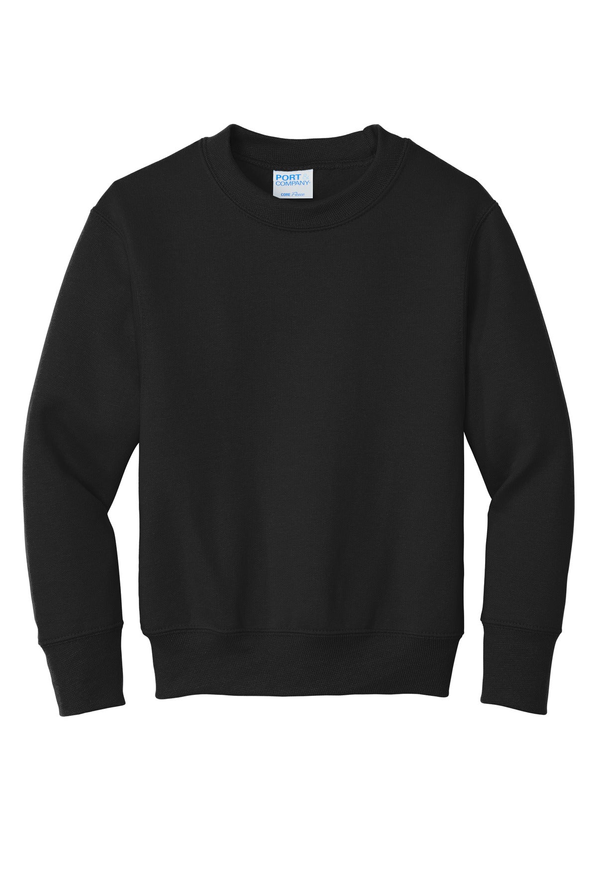 Port &amp; Company Youth Core Fleece Crewneck Sweatshirt  PC90Y front flat image.