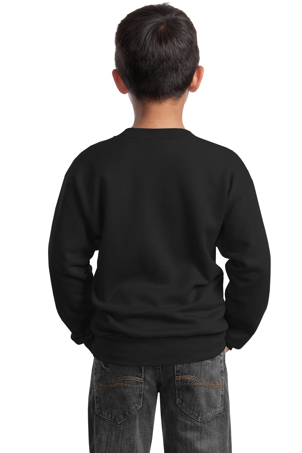 Port &amp; Company Youth Core Fleece Crewneck Sweatshirt  PC90Y back model image.