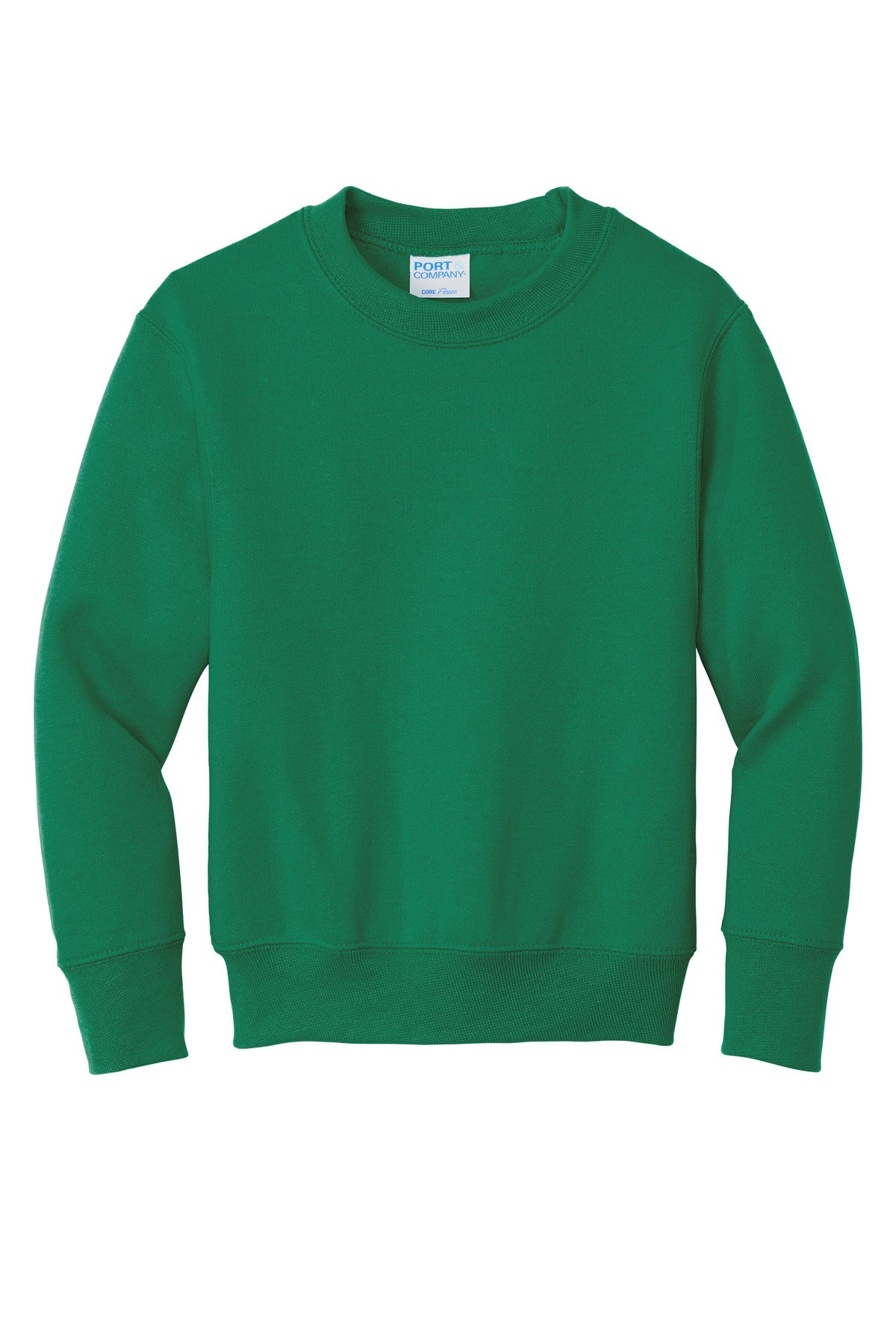 Port &amp; Company Youth Core Fleece Crewneck Sweatshirt  PC90Y front flat image.