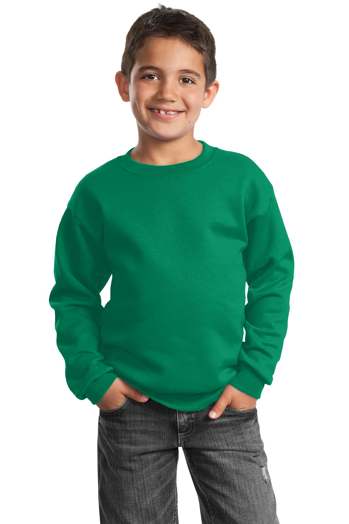 Port &amp; Company Youth Core Fleece Crewneck Sweatshirt  PC90Y front model image.