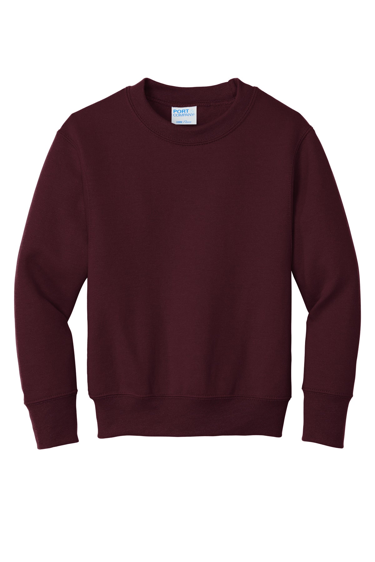 Port &amp; Company Youth Core Fleece Crewneck Sweatshirt  PC90Y front flat image.