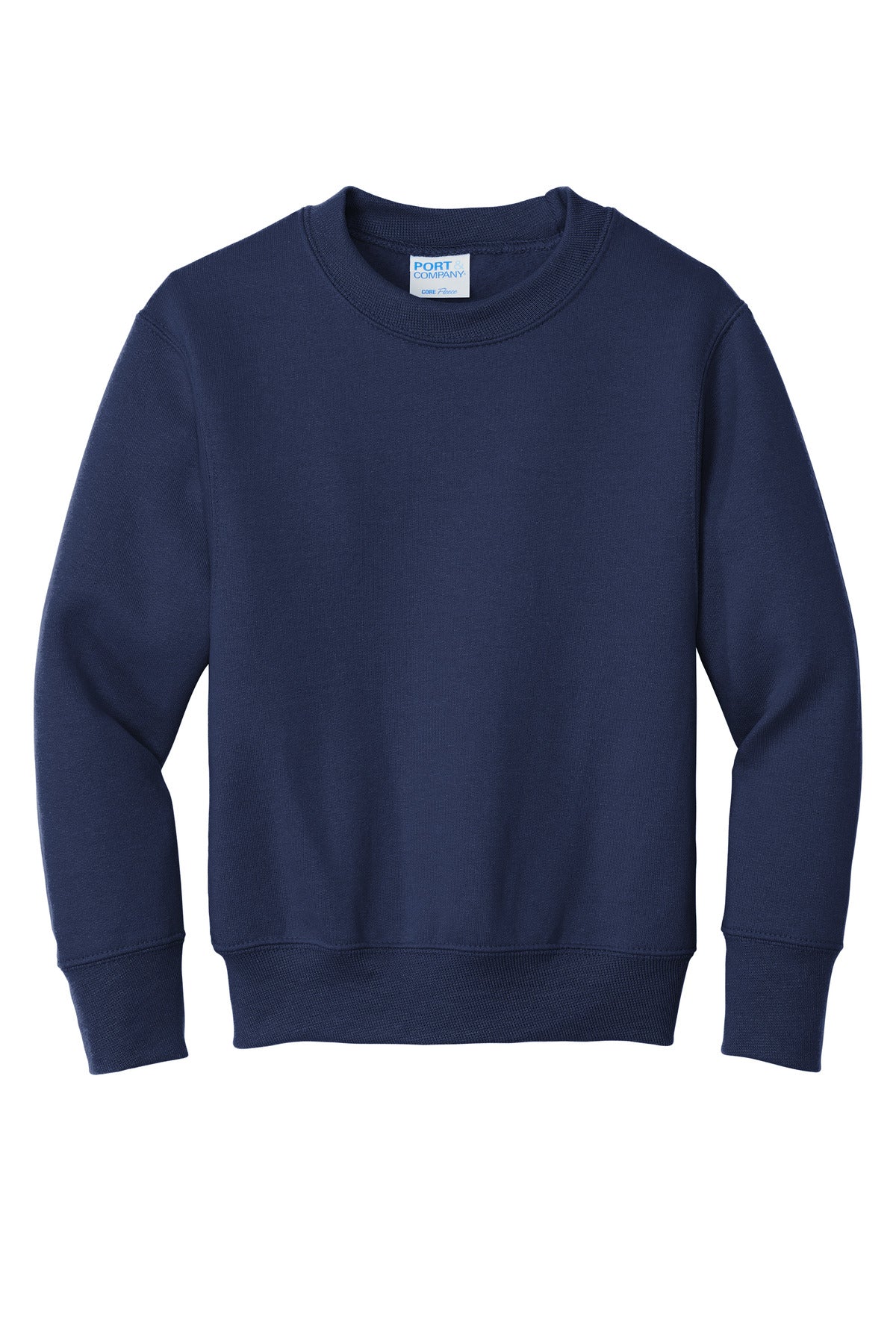 Port &amp; Company Youth Core Fleece Crewneck Sweatshirt  PC90Y front flat image.