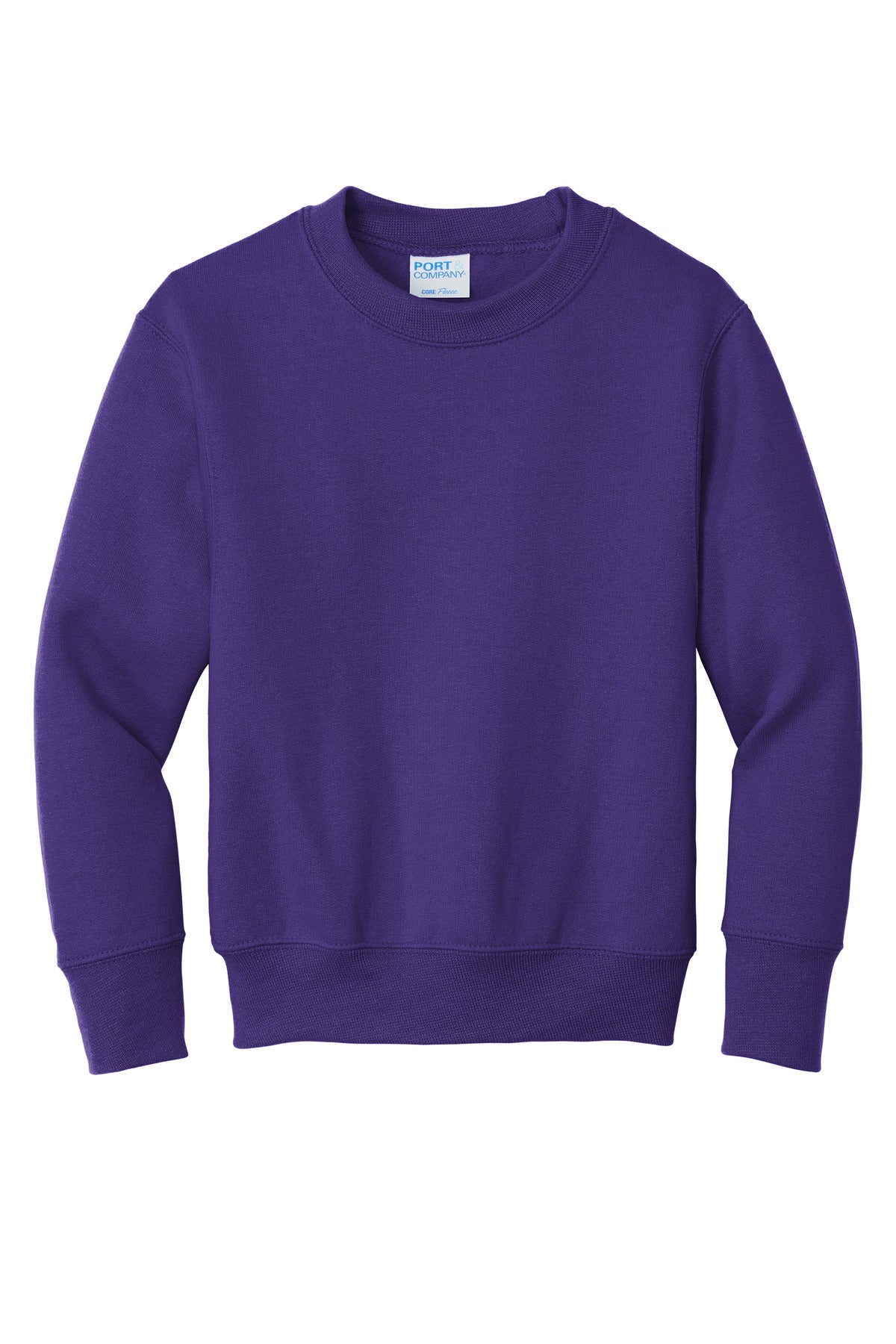 Port &amp; Company Youth Core Fleece Crewneck Sweatshirt  PC90Y front flat image.
