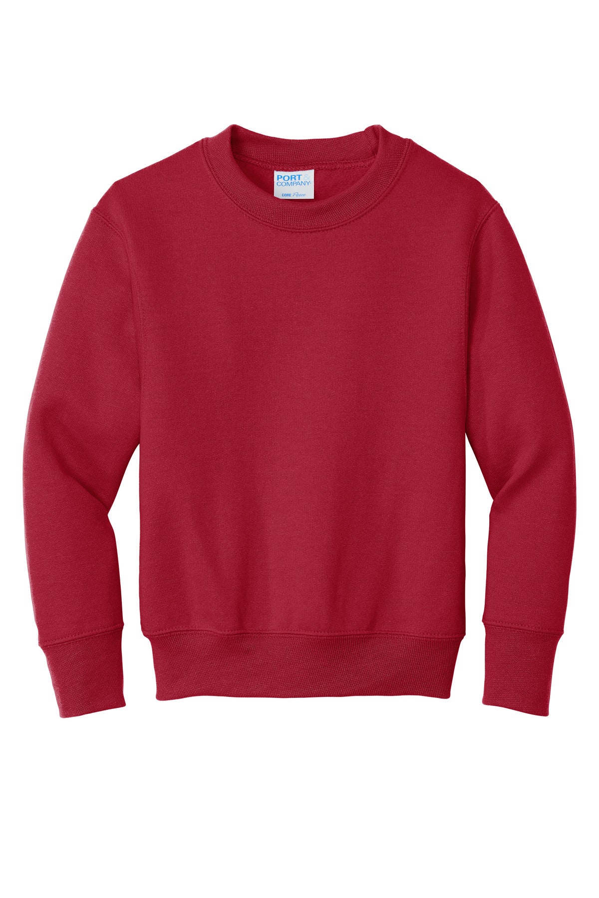 Port &amp; Company Youth Core Fleece Crewneck Sweatshirt  PC90Y front flat image.