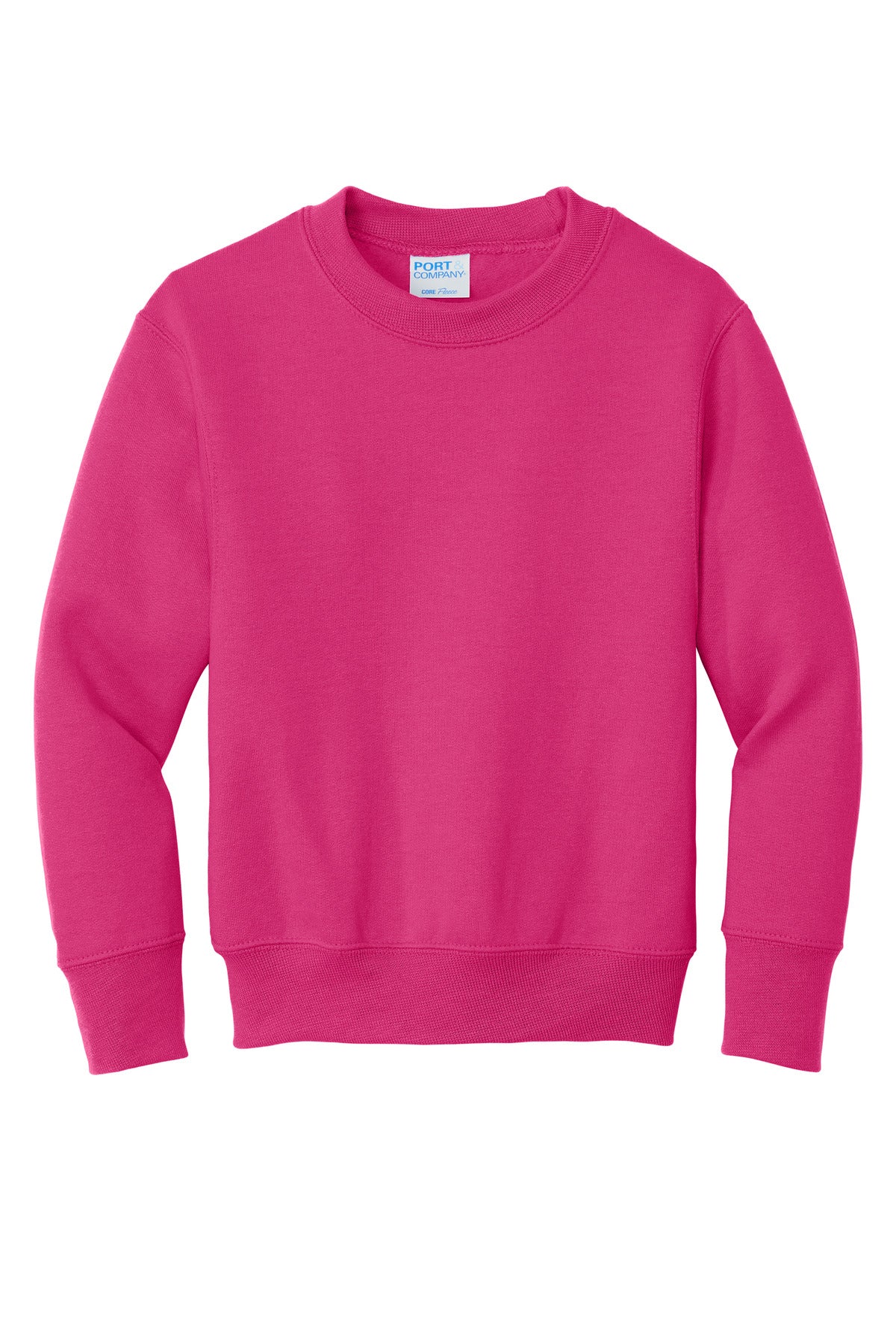 Port &amp; Company Youth Core Fleece Crewneck Sweatshirt  PC90Y front flat image.