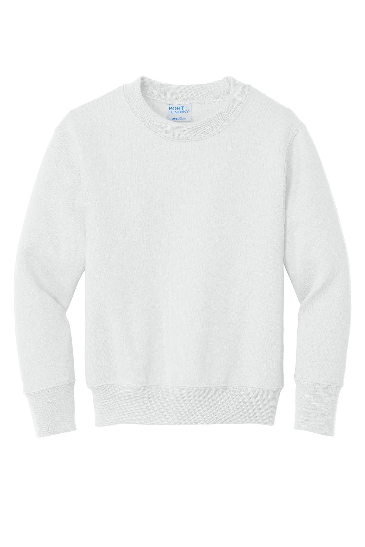 Port &amp; Company Youth Core Fleece Crewneck Sweatshirt  PC90Y front flat image.