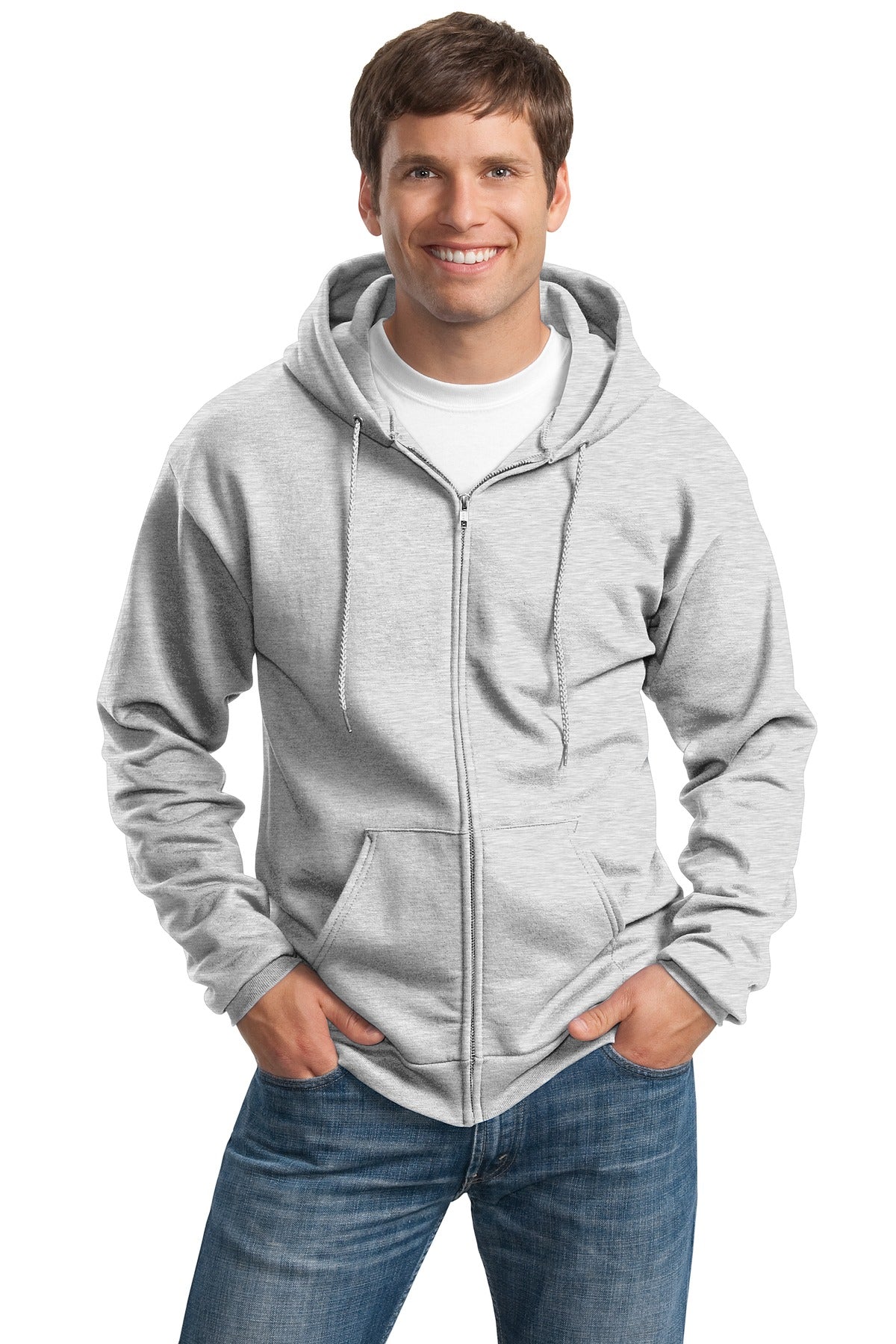Port & Company Tall Essential Fleece Full-Zip Hooded Sweatshirt PC90ZHT front model image.