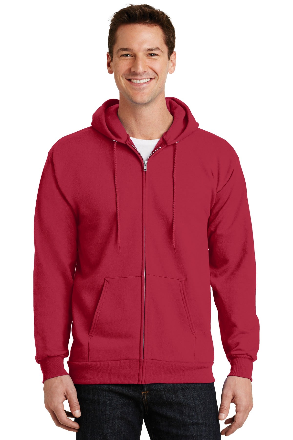 Port & Company Essential Fleece Full-Zip Hooded Sweatshirt  PC90ZH front model image.