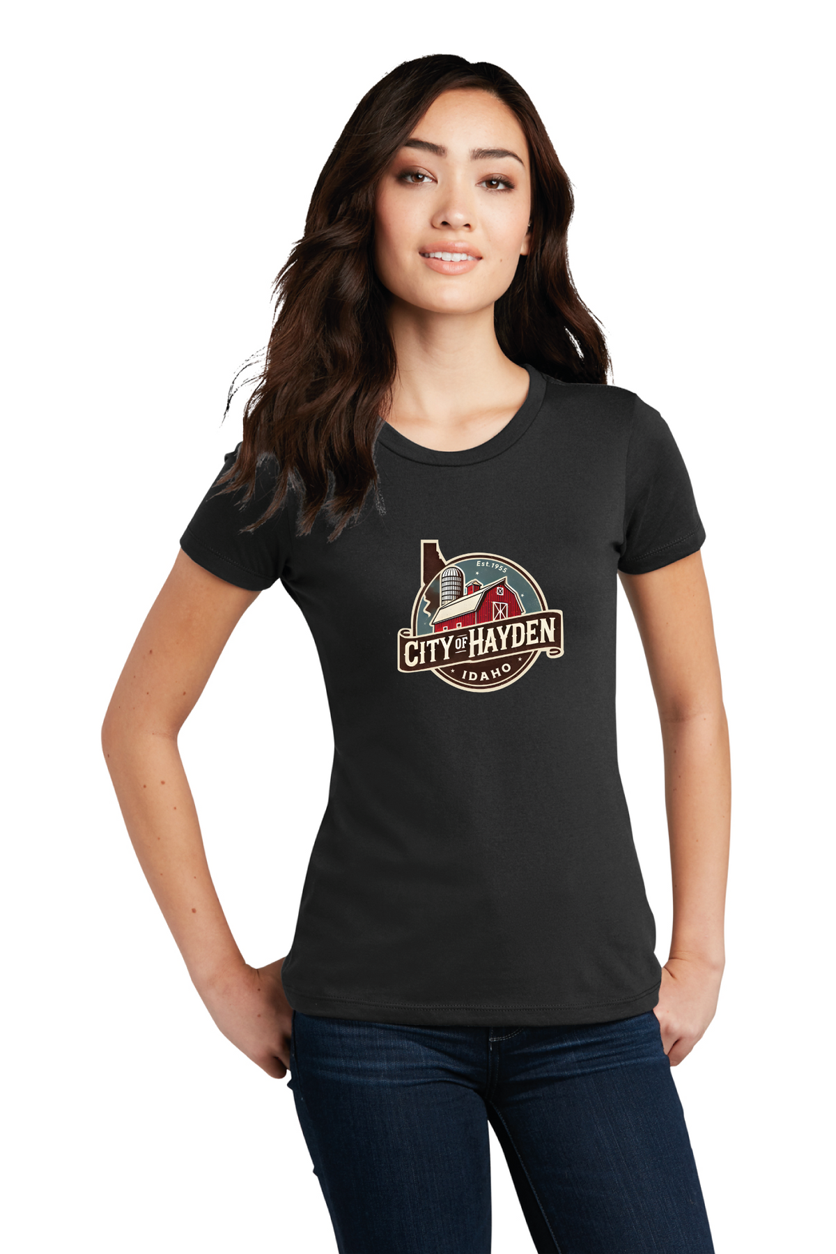 District - District Women&#39;s Perfect Blend CVC Tee. DM108L - Hayden Logowear - Stoddard Barn - Retail Store - Digital Print - #28139