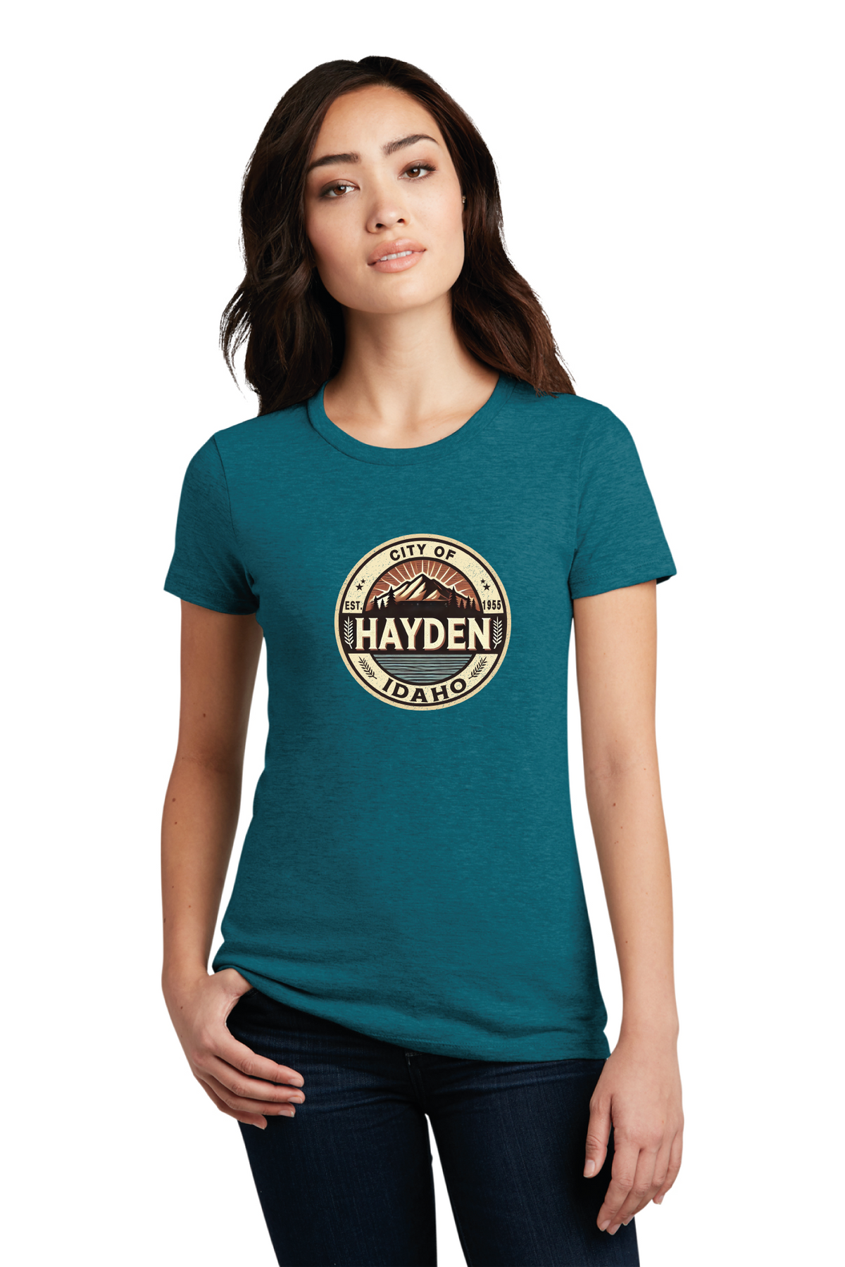 District - District Women&#39;s Perfect Blend CVC Tee. DM108L - Hayden Logowear - From Prairie to Mountains - Retail Store - Digital Print - #28418
