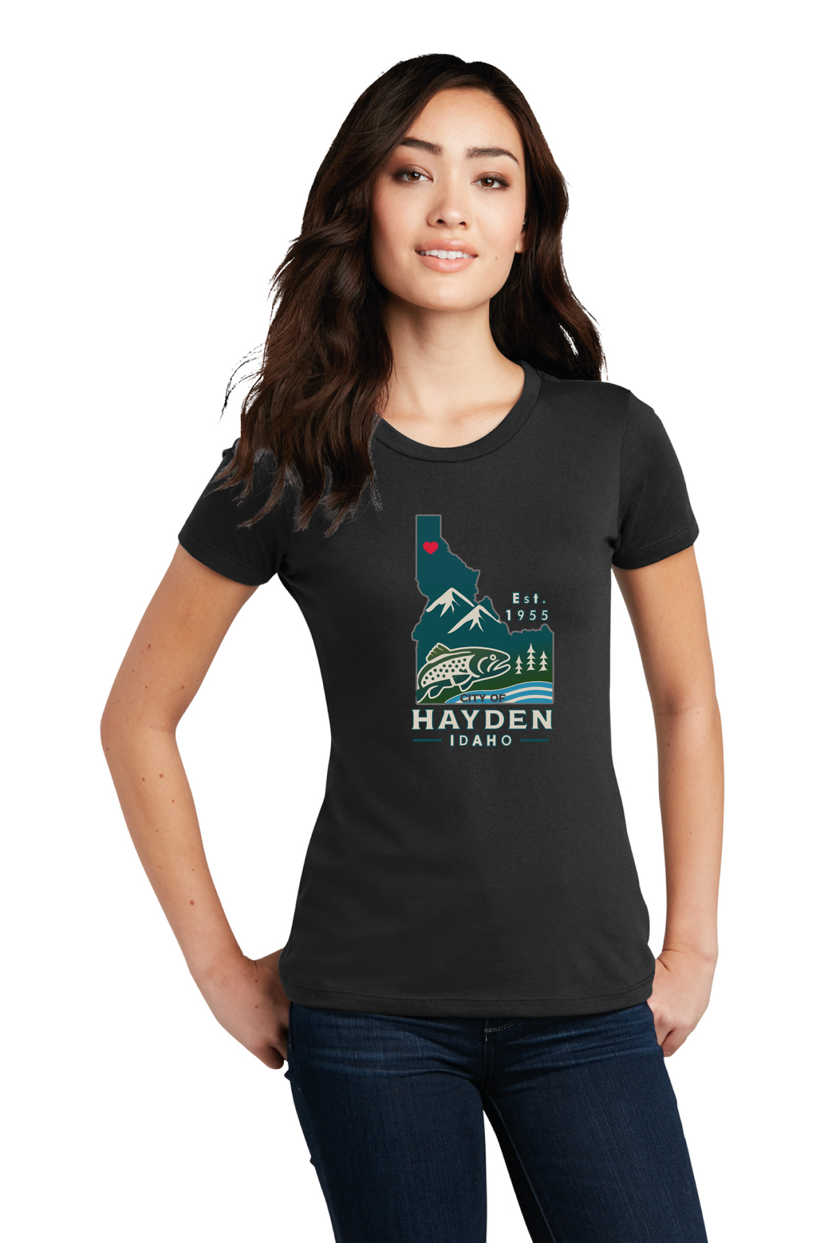 District - District Women&#39;s Perfect Blend CVC Tee. DM108L - Hayden Logowear - Hayden Lake Trout - Retail Store - Digital Print - #28419