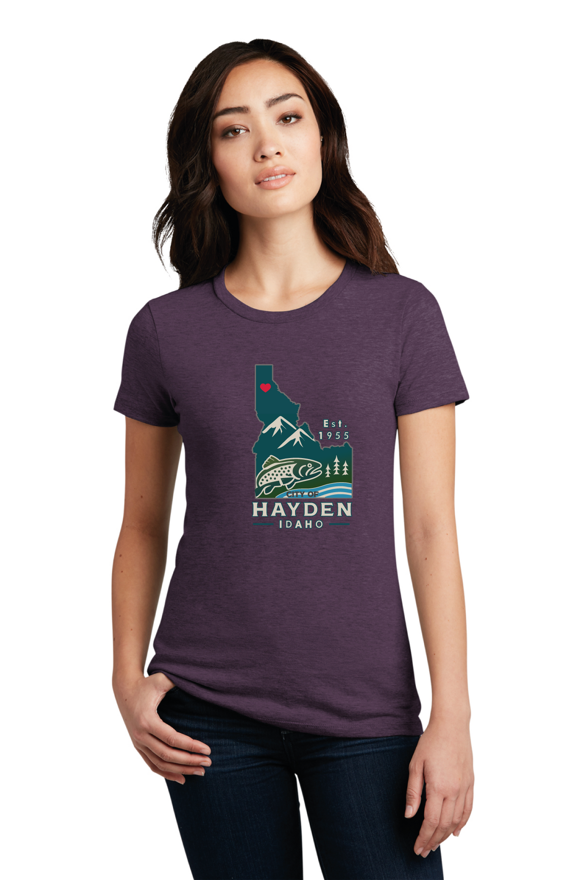District - District Women&#39;s Perfect Blend CVC Tee. DM108L - Hayden Logowear - Hayden Lake Trout - Retail Store - Digital Print - #28419