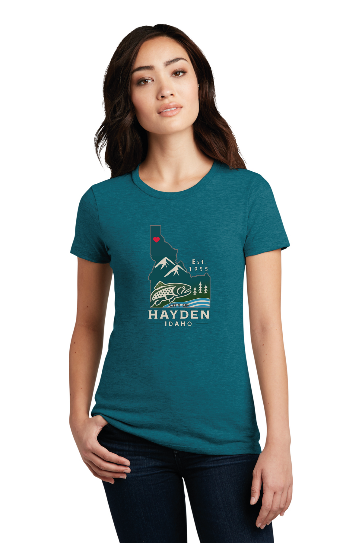 District - District Women&#39;s Perfect Blend CVC Tee. DM108L - Hayden Logowear - Hayden Lake Trout - Retail Store - Digital Print - #28419