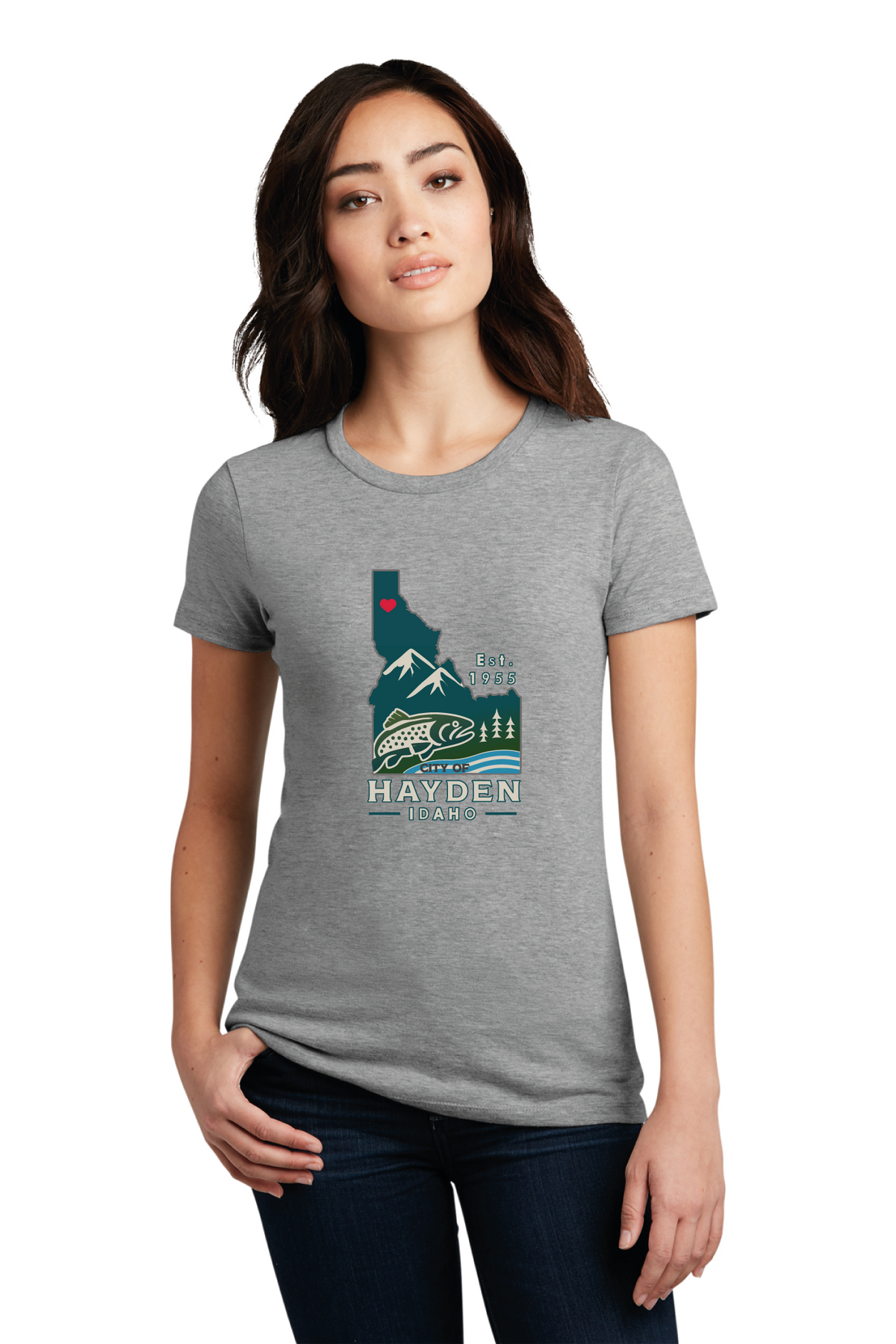 District - District Women&#39;s Perfect Blend CVC Tee. DM108L - Hayden Logowear - Hayden Lake Trout - Retail Store - Digital Print - #28419