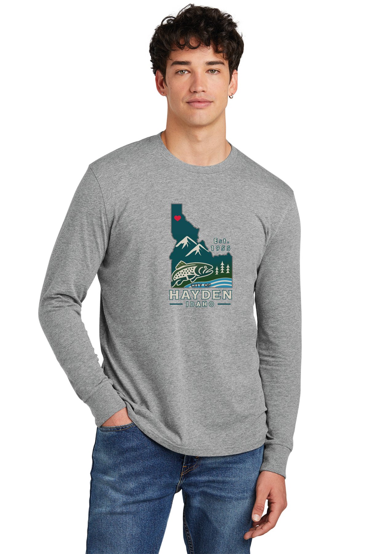 District - District Perfect Blend CVC Long Sleeve Tee DT109 - Hayden Logowear - Hayden Lake Trout - Retail Store - Digital Print - #28419