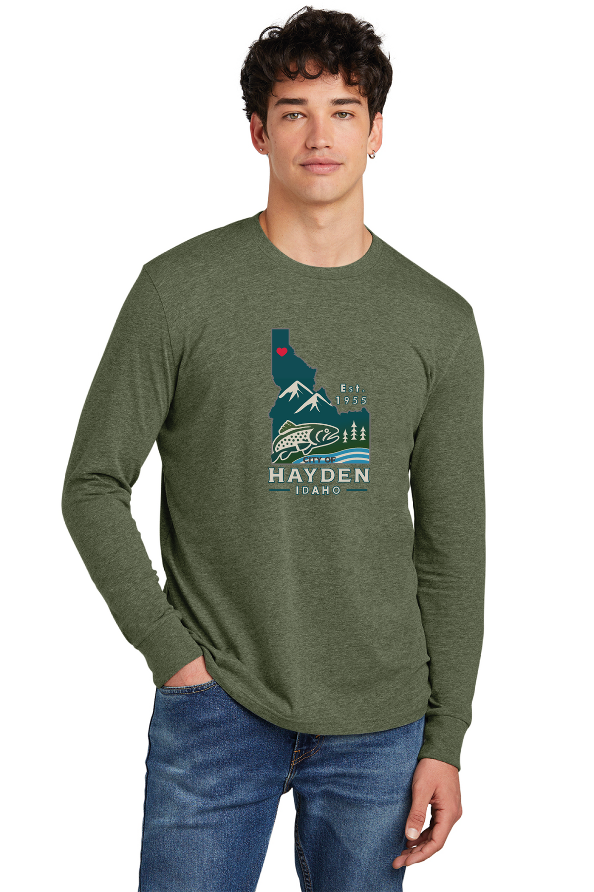 District - District Perfect Blend CVC Long Sleeve Tee DT109 - Hayden Logowear - Hayden Lake Trout - Retail Store - Digital Print - #28419