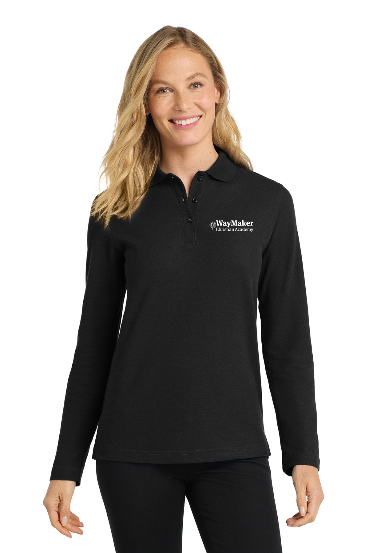 Port Authority - Port Authority Women&#39;s Silk Touch Long Sleeve Polo. L500LS - WayMaker - School Store - Transfer Screen Print - #28457