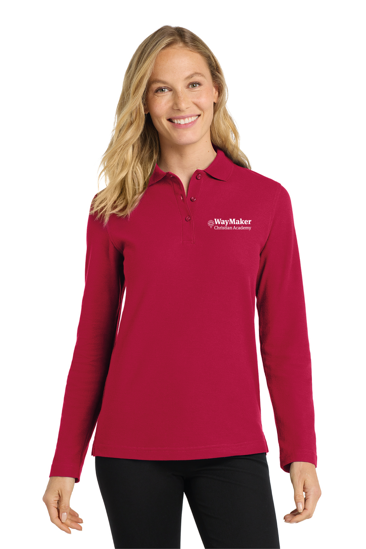 Port Authority - Port Authority Women&#39;s Silk Touch Long Sleeve Polo. L500LS - WayMaker - School Store - Transfer Screen Print - #28457