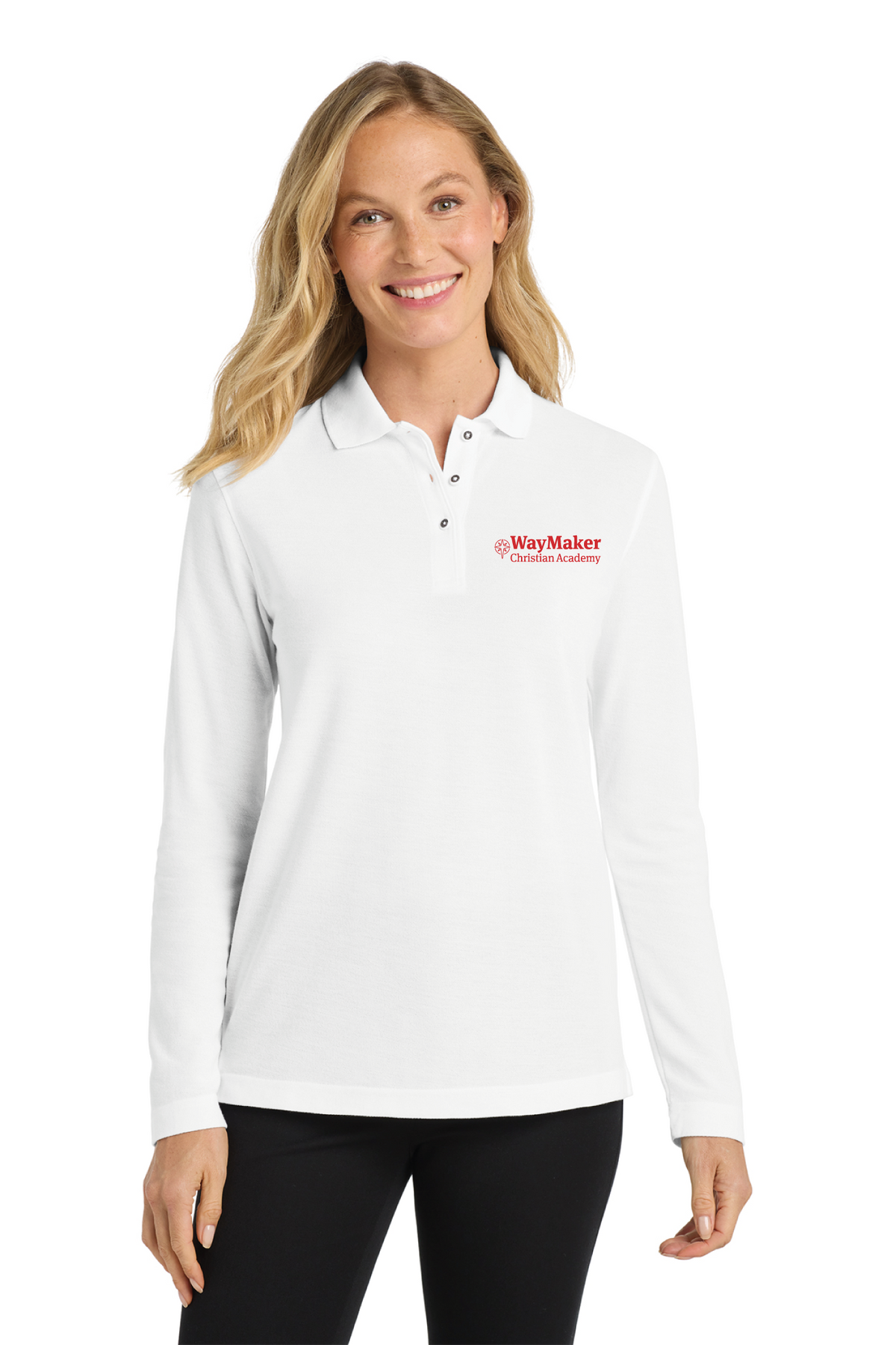 Port Authority - Port Authority Women&#39;s Silk Touch Long Sleeve Polo. L500LS - WayMaker - School Store - Transfer Screen Print - #28457