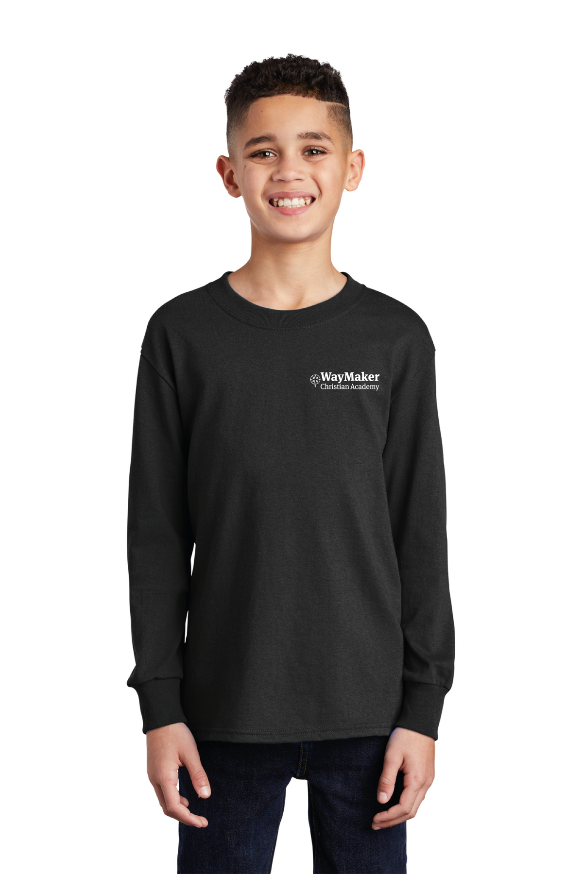 Port &amp; Company - Port &amp; Co Youth Long Sleeve Core Cotton Tee. PC54YLS - WayMaker - School Store - Transfer Screen Print - #28457