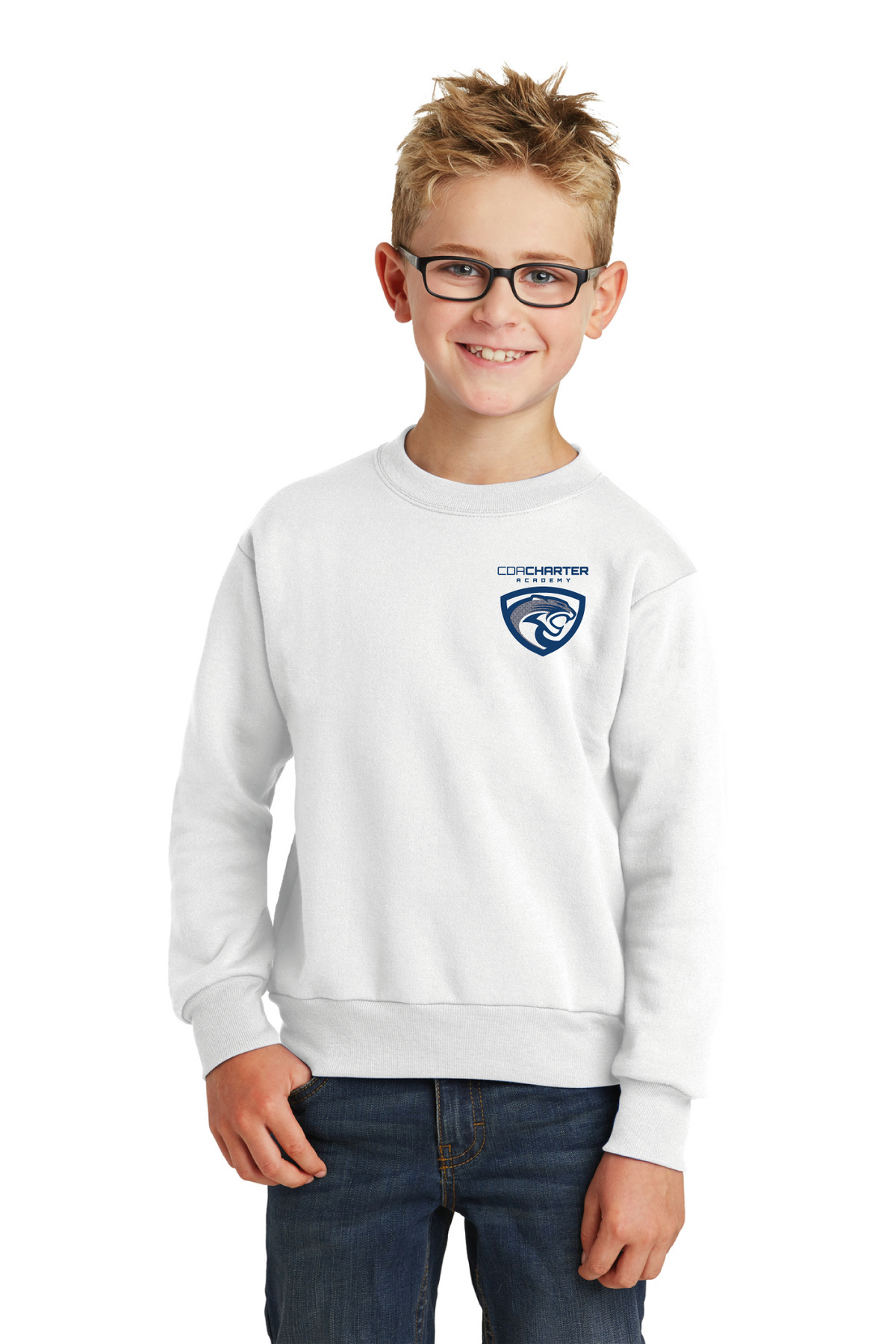 PC78Y - Port & Co Youth Core Fleece Crewneck Sweatshirt - CDA Charter Academy - School Store - Transfer Screen Print - #28752