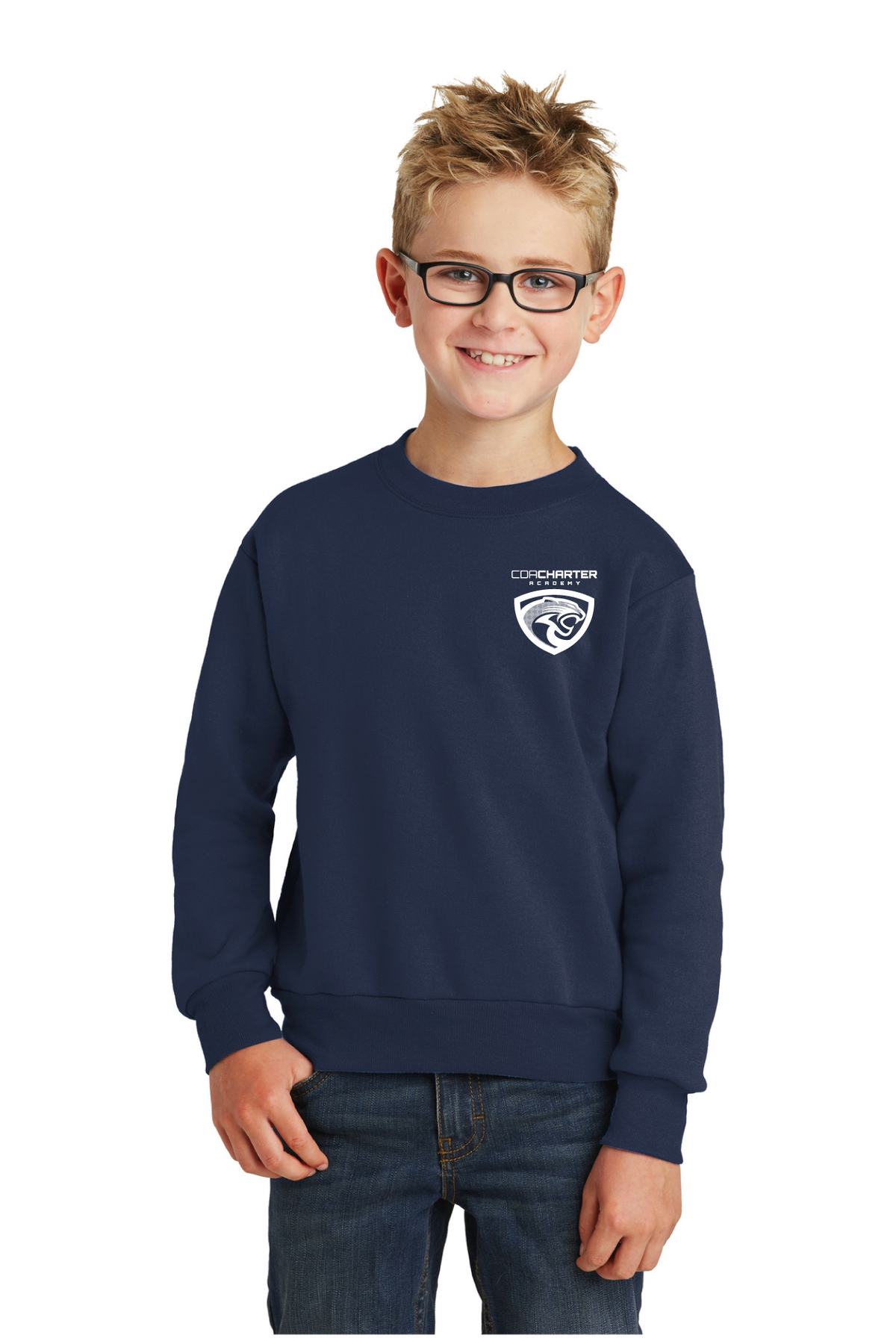 PC78Y - Port & Co Youth Core Fleece Crewneck Sweatshirt - CDA Charter Academy - School Store - Transfer Screen Print - #28752