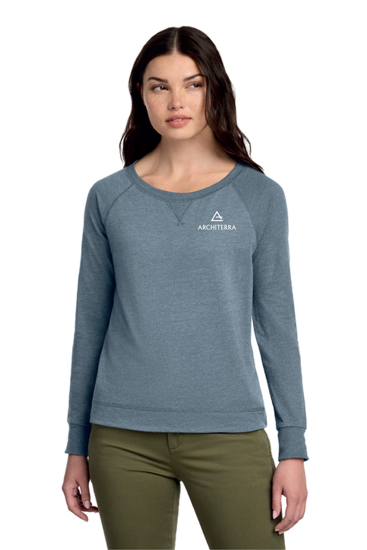 DT672 - District Women's Featherweight French Terry Long Sleeve Crewneck - Architerra Homes - Restock Store - Digital Print - #29789