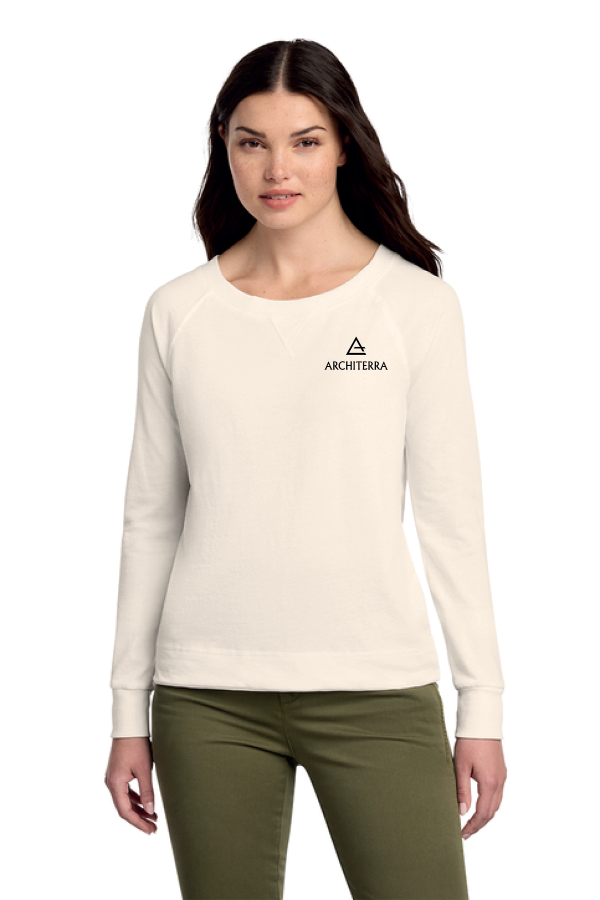 DT672 - District Women's Featherweight French Terry Long Sleeve Crewneck - Architerra Homes - Restock Store - Digital Print - #29789