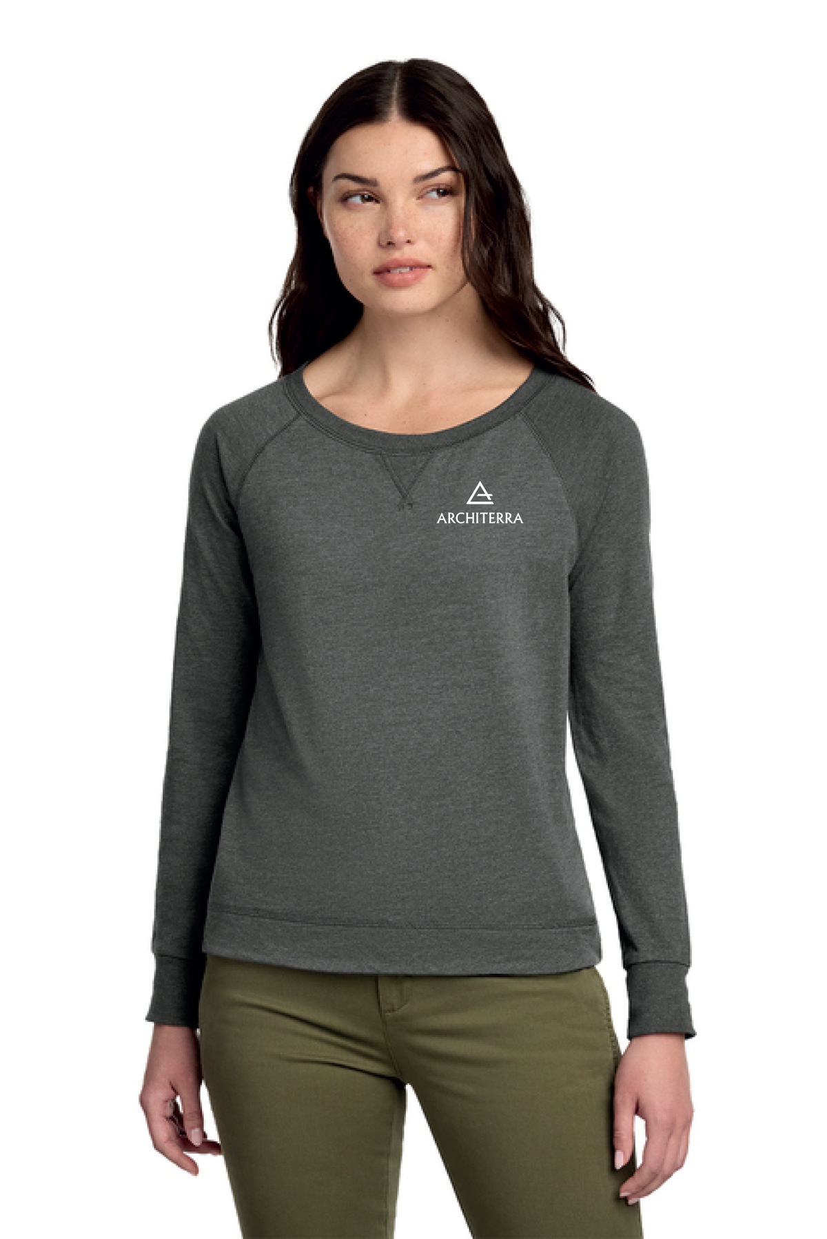 DT672 - District Women's Featherweight French Terry Long Sleeve Crewneck - Architerra Homes - Restock Store - Digital Print - #29789