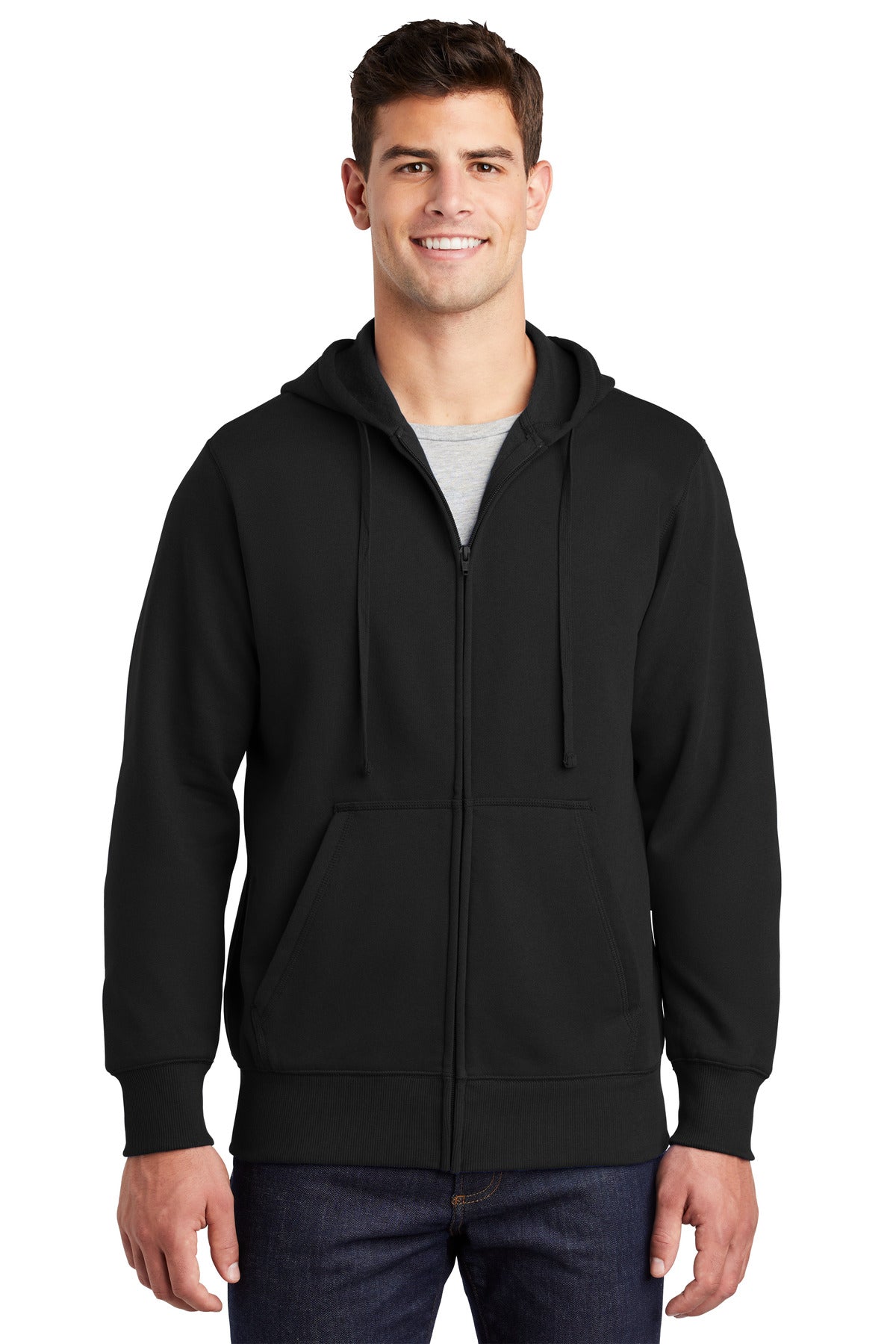 Sport-Tek Full-Zip Hooded Sweatshirt ST258 front model image.