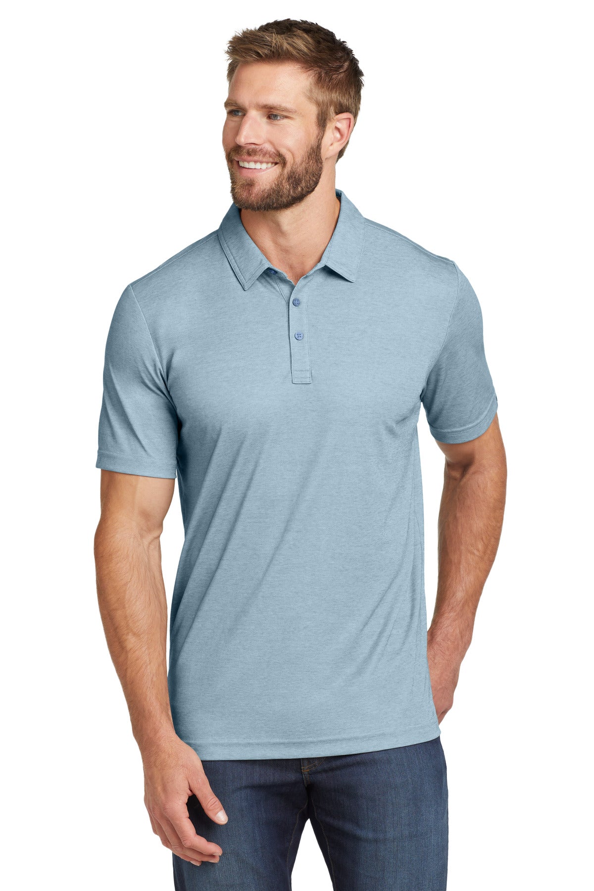 TravisMathew Oceanside Heather Polo TM1MU412 front model image.
